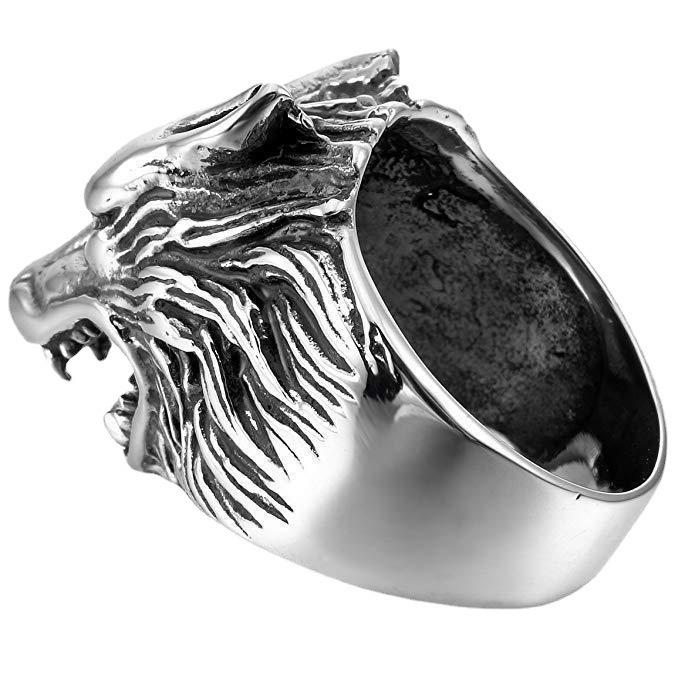 Fashionable and Domineering Trendy Male Wolf Head Ring Direwolf Cast Titanium Steel Ring Super