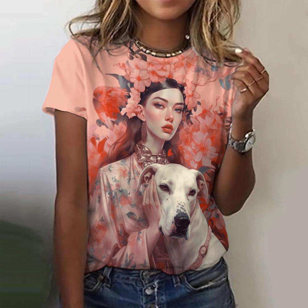 2024 Летняя мода 3D цветной принтованный мультфильм женская футболка уличная удобная свободная круглая горловина короткий рукав топ