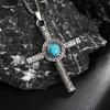 2025 Готическое бирюзовое ожерелье с крестом: Мужская длинная цепочка-подвеска из нержавеющей стали в ретро-стиле