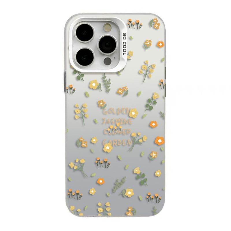 Чехол со свежим цветочным узором для iPhone 15 Pro Max/14 Pro, Милый серебристый цвет, Совместим с простыми моделями 11/16 Pro