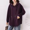 Autumn Winter Solid Color Vintage Loose Casual Hoodies Women Long Sleeve Lace Patchwork Hooded Pullover Top