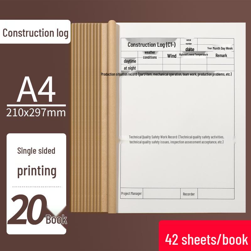 10 A4 Construction Log Notebooks, 16K, Double-Sided, Thickened Engineering Record Books for Construction Site Work