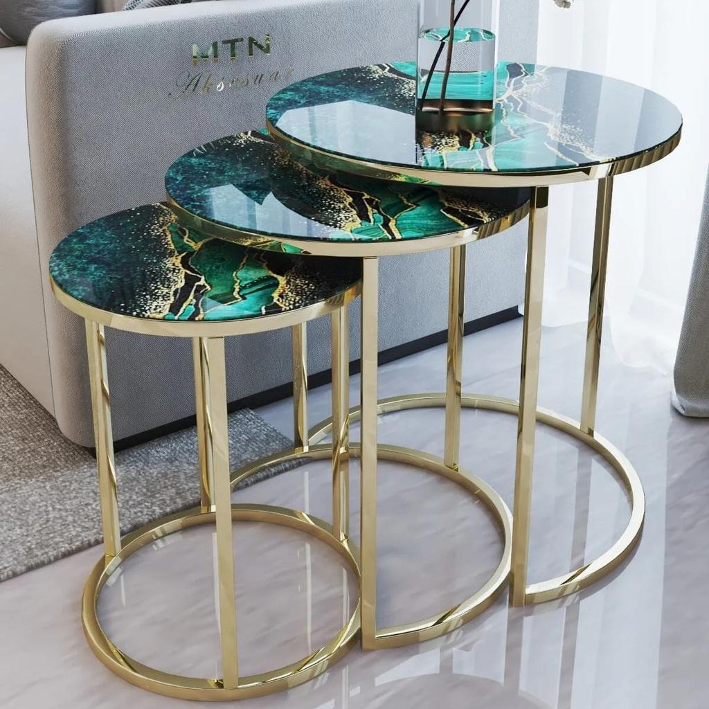 Золотой металлический 3 шт. Столик для раскладывания, бронзовый зеркальный журнальный столик для гостиной, домашнего офиса, мебельный аксессуар и роскошное украшение