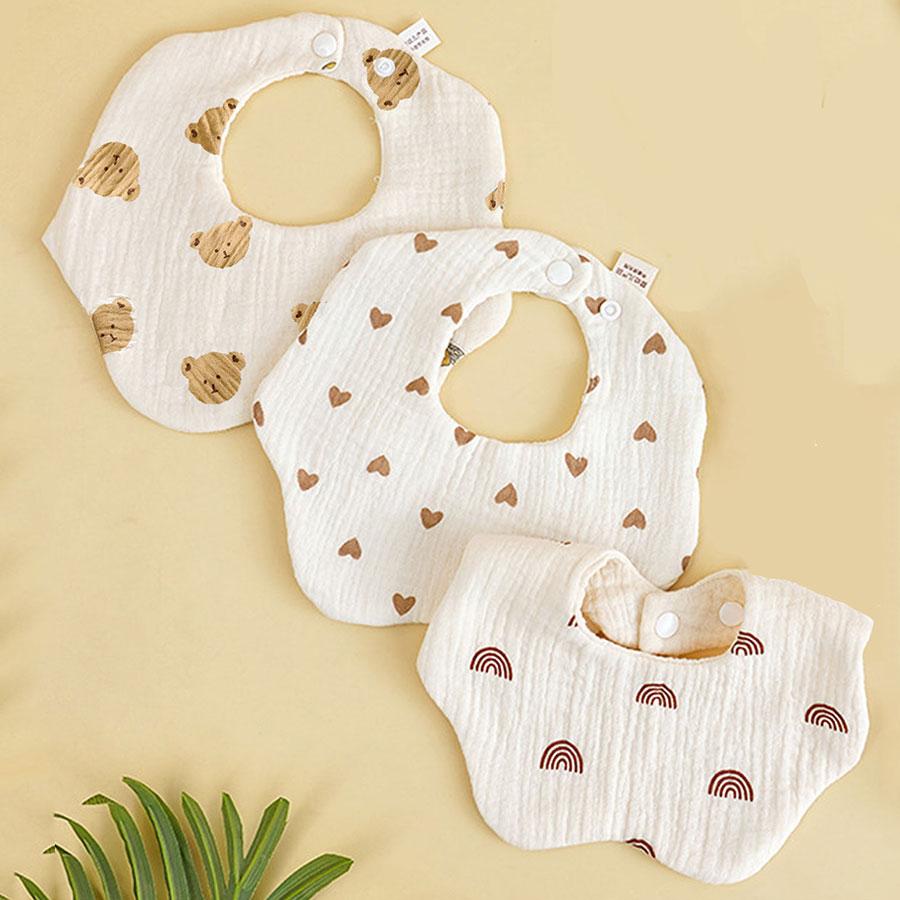 3pcs Pure Cotton Gauze Bibs Cute Parint Adjustable buckle Baby Scarf Newborn Boys Girls Cloth Bib Saliva Scarf