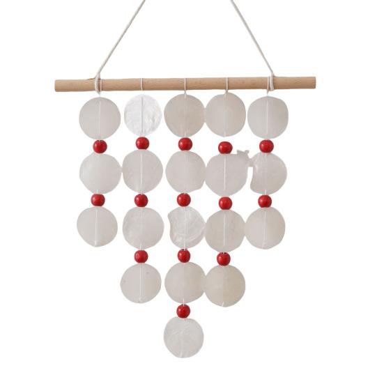 Handmade Natural Seashell Wind Chime, Retro Rope Knot & Wooden Ring, Clear Tinkling Sound, Coastal Hanging Decor for Window Guesthouse Kids Room