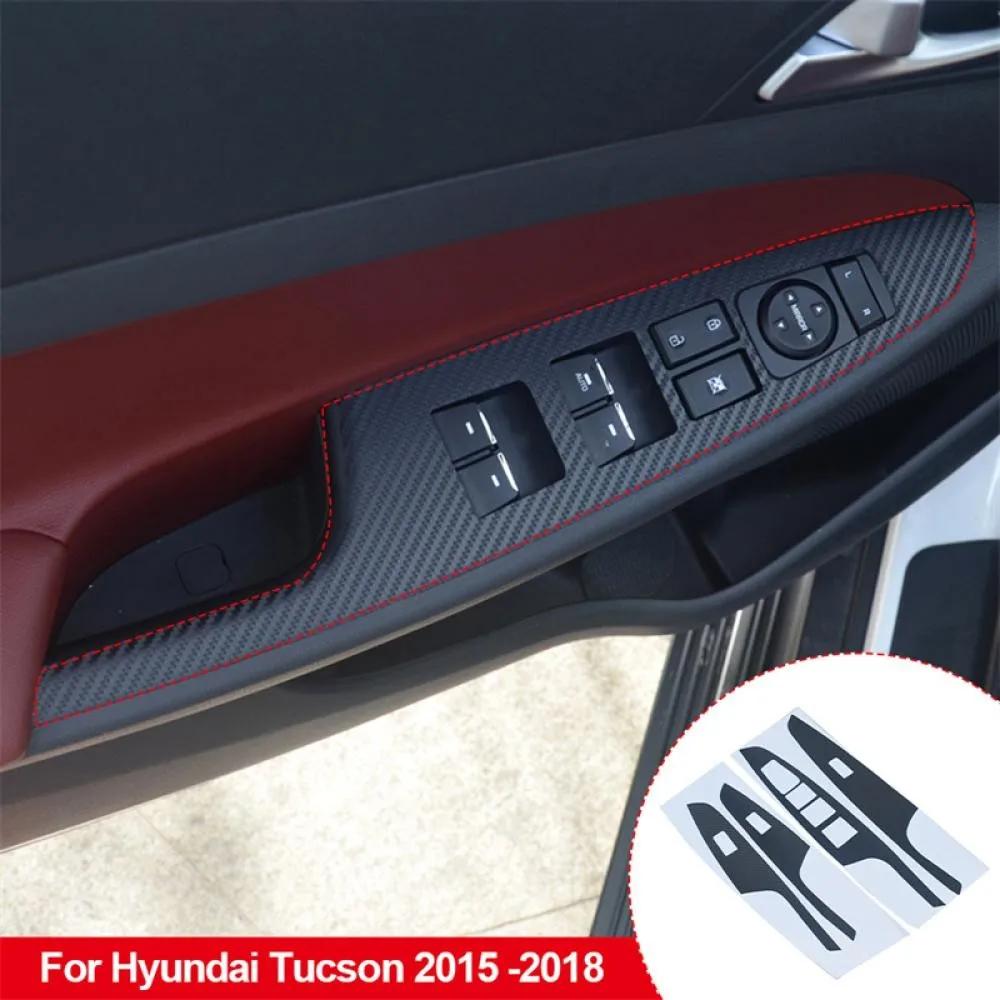 4 шт. Стикеры из углеродного волокна для Hyundai Tucson 2015 2016 2017 2018, Аксессуары, Панель кнопок управления стеклоподъемниками