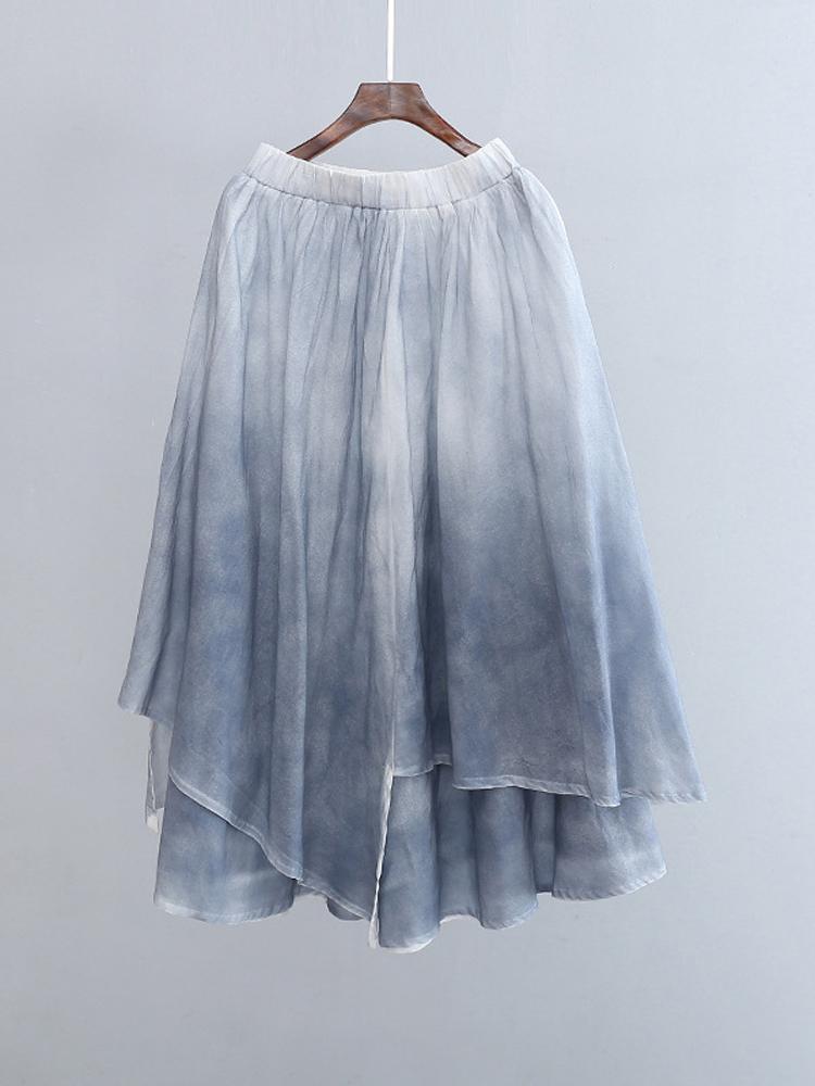 Johnature Женские винтажные нерегулярные юбки с эластичной резинкой на талии, летняя повседневная женская одежда, двойные хлопковые льняные юбки