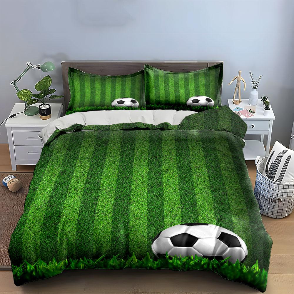 Green field, soccer ball. Bedding sets Duvet cover sets Duvet covers Pillowcases(1 * Duvet Cover 2 * Pillowcases without duvet insert)
