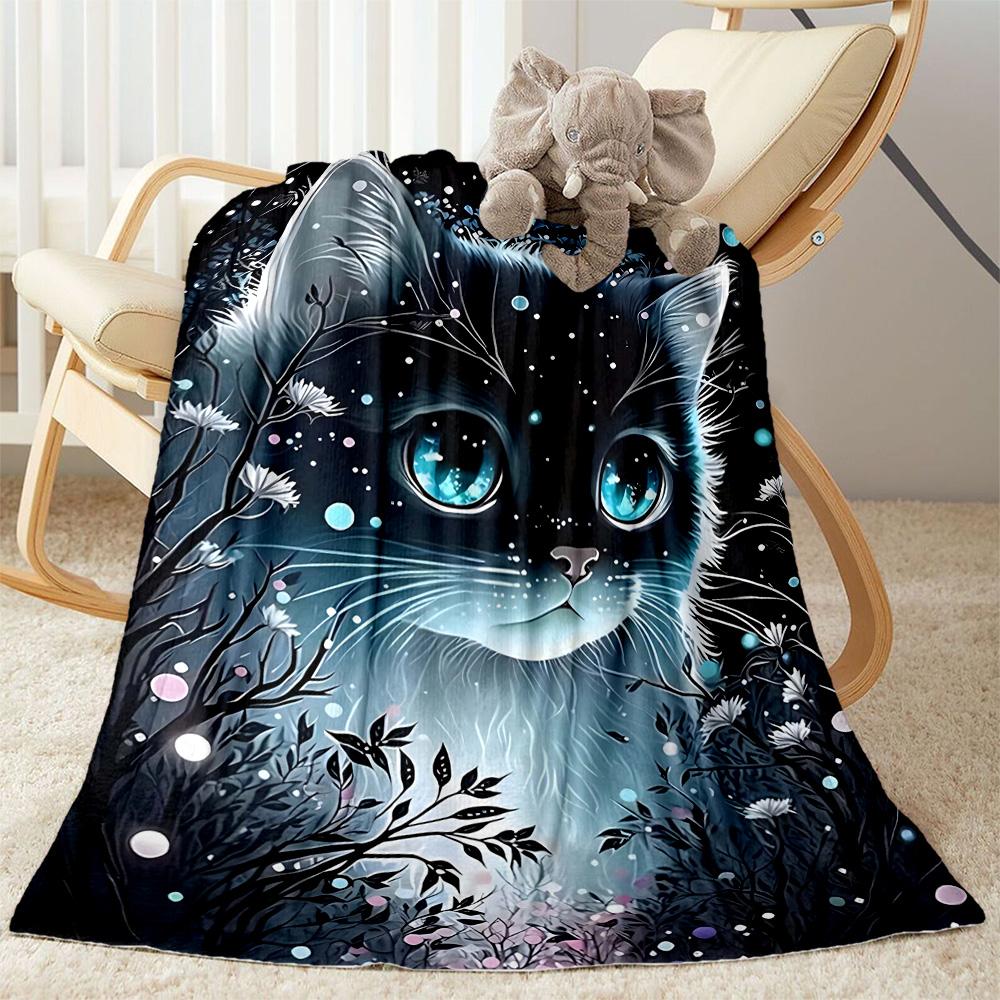 Whimsical Cat Artwork Flannel Blanket,Lightweight,Office Blanket,Sofa Blanket,Comfortable Blanket