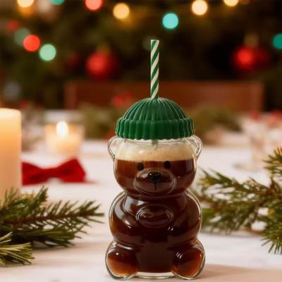 Стеклянный стакан Yousheng Bear с соломинкой, термостойкая чашка для кофе, пива, коктейлей, милый стакан для горячих и холодных напитков