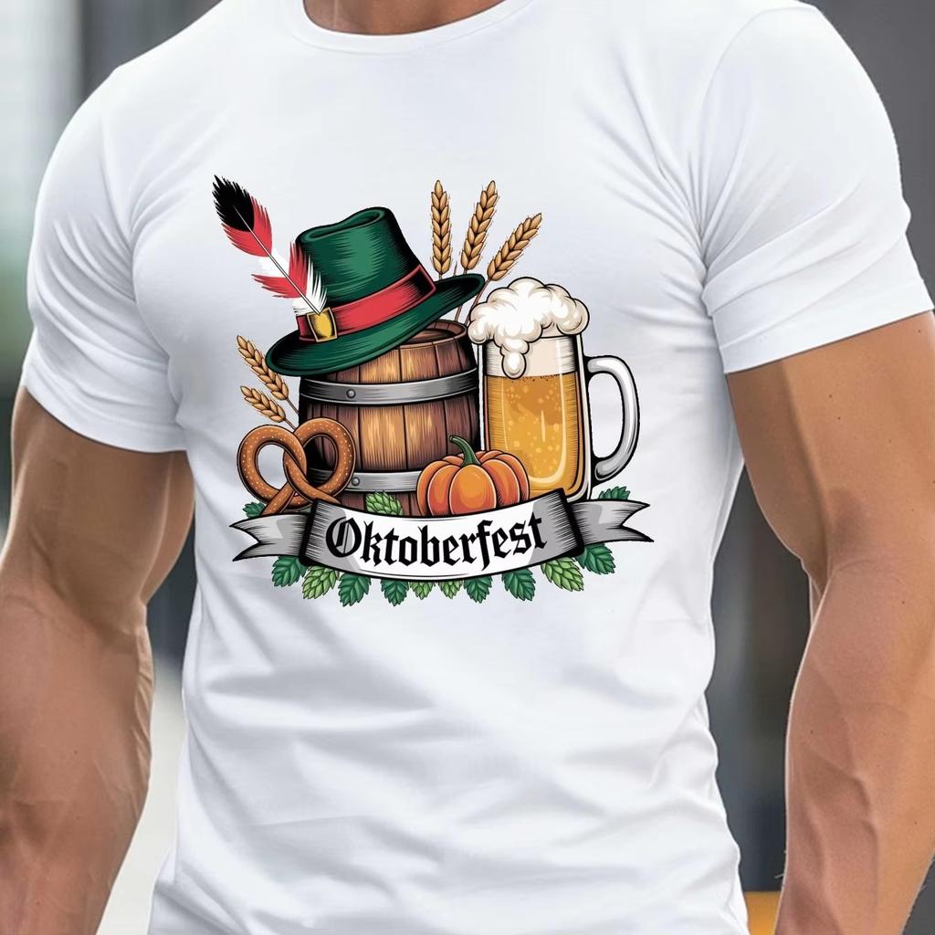 Unisex Oktoberfest TShirt Gerunisex Beer Barrel Beer Mug Graphic Tee Crew Neck Summer Shirt For Oktoberfest Parties Unisex Clothinmg