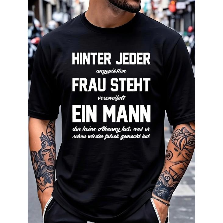 Men'S Funny German Text T-Shirt - Bold Geometric Print with Humorous Saying, White & Black Graphic Tee, Loose Fit Casual Streetwear, for all-Season