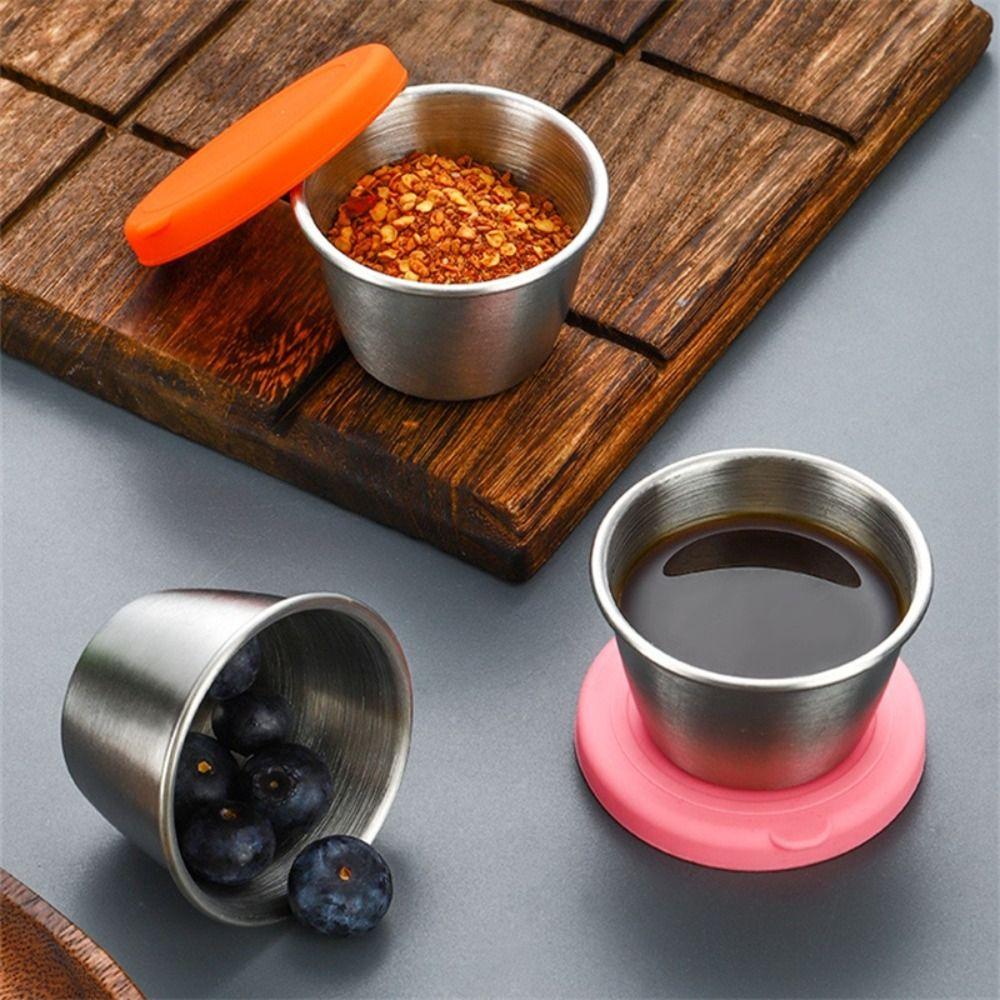 Контейнер для приправ, силиконовая крышка, соусница, нержавеющая сталь, мини-соусница с крышкой, чашка для макания