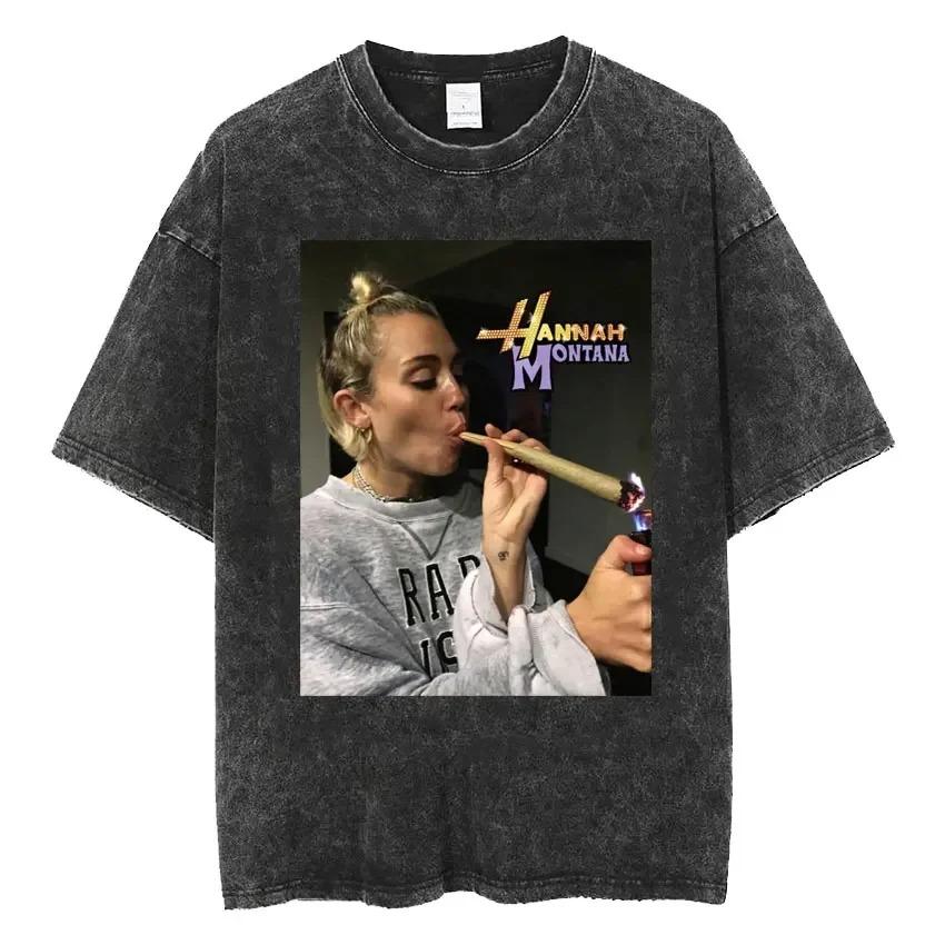 Ретро футболка Hannah Montana с потертостями для мужчин и женщин, 100% хлопок, летняя одежда, модная повседневная футболка с коротким рукавом, уличная мода
