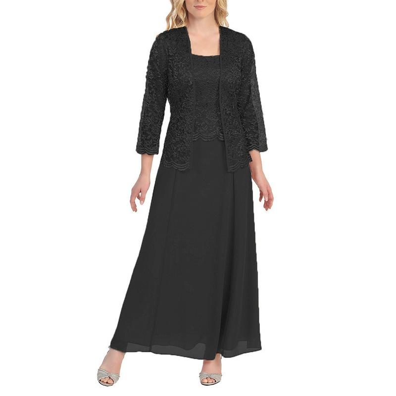 Новый женский кружевной кардиган и шифоновая макси-юбка, женское модное длинное шифоновое платье из двух частей, платье для матери жениха с кружевом с длинным рукавом