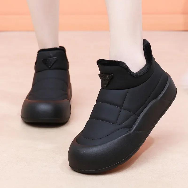 Модные женские ботильоны, плюшевые, новые, резиновые, теплые, для ходьбы, на толстой подошве, зимние ботинки, нескользящие, удобные, из хлопка, модные зимние ботинки