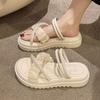 WTEMPO Pearl Sandals Fairy Style Dual Purpose and Thick Soles Heighten Mesh Flat Heels Comfortable Fashionable Casual and Versatile Slippers