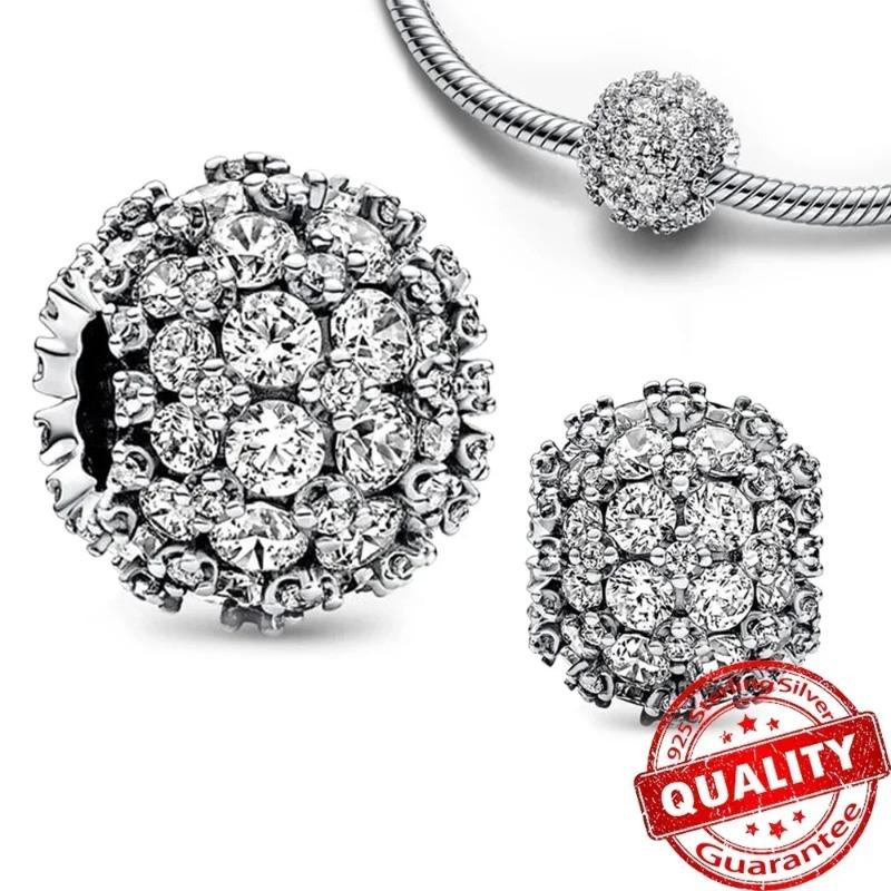 925 Silver Heart Charm Beads Full Diamond Round Rose Pendant for DIY Necklace Bracelet Jewelry Gift