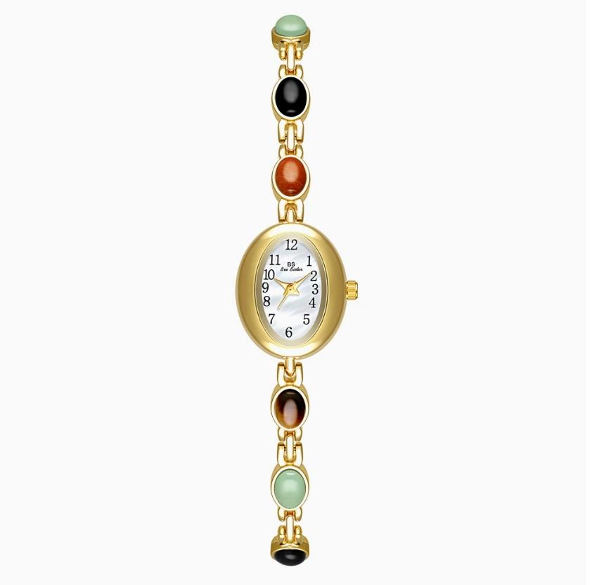 Women Quartz Watch Luxury Brand Retro Natural Dongling Stone an Jade Waterproof Ladies Advanced Chain Wristwatches Gift