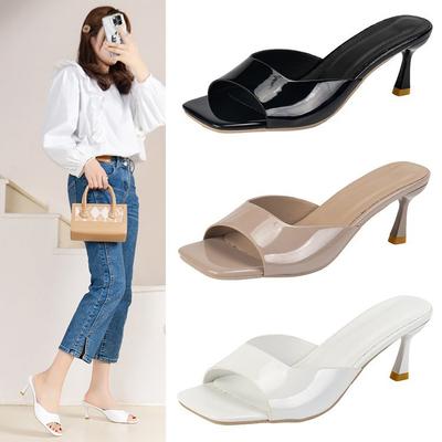Женские летние босоножки на высоком каблуке больших размеров One Word Square Head Fine Heel Casual Shoes