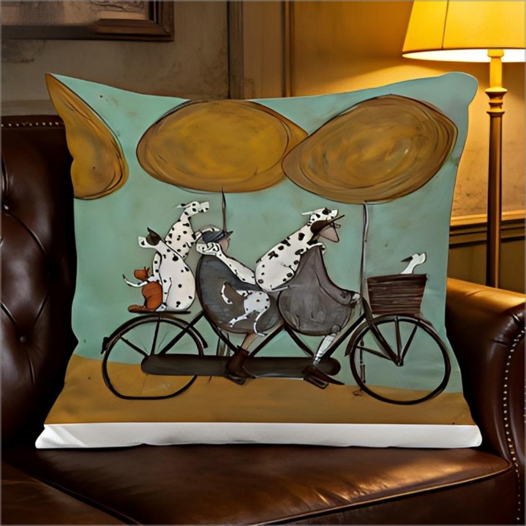 Double Sided Funny Dalmatian Bicycle Pillow Cover Cute Cartoon Dog Print Soft Throw Pillow Case For Pet Lover Home Decor Gift