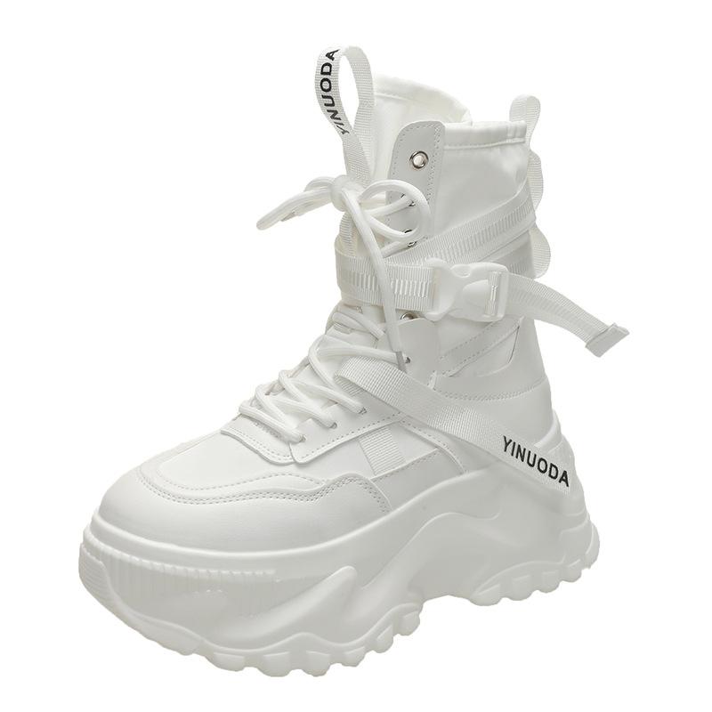 Модные женские осенние кроссовки на толстой подошве, с высоким верхом, дышащие, на танкетке, мотоциклетные ботинки