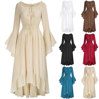 Женское винтажное однотонное кружевное платье с длинным рукавом и воротником-стойкой