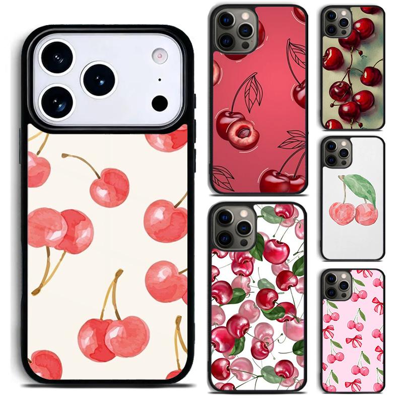 Watercolor Cherry Fruit Phone Case For iPhone 17,16e,15,14,13,12,11,Mini,Pro,MAX soft Silicone Cover