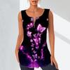 Women's Fashion V Neck Shirts Casual Tops T-shirt Ladies 3D Glowing Butterfly Print Vest Plus Size Sleeveless Blouse Tank Tops