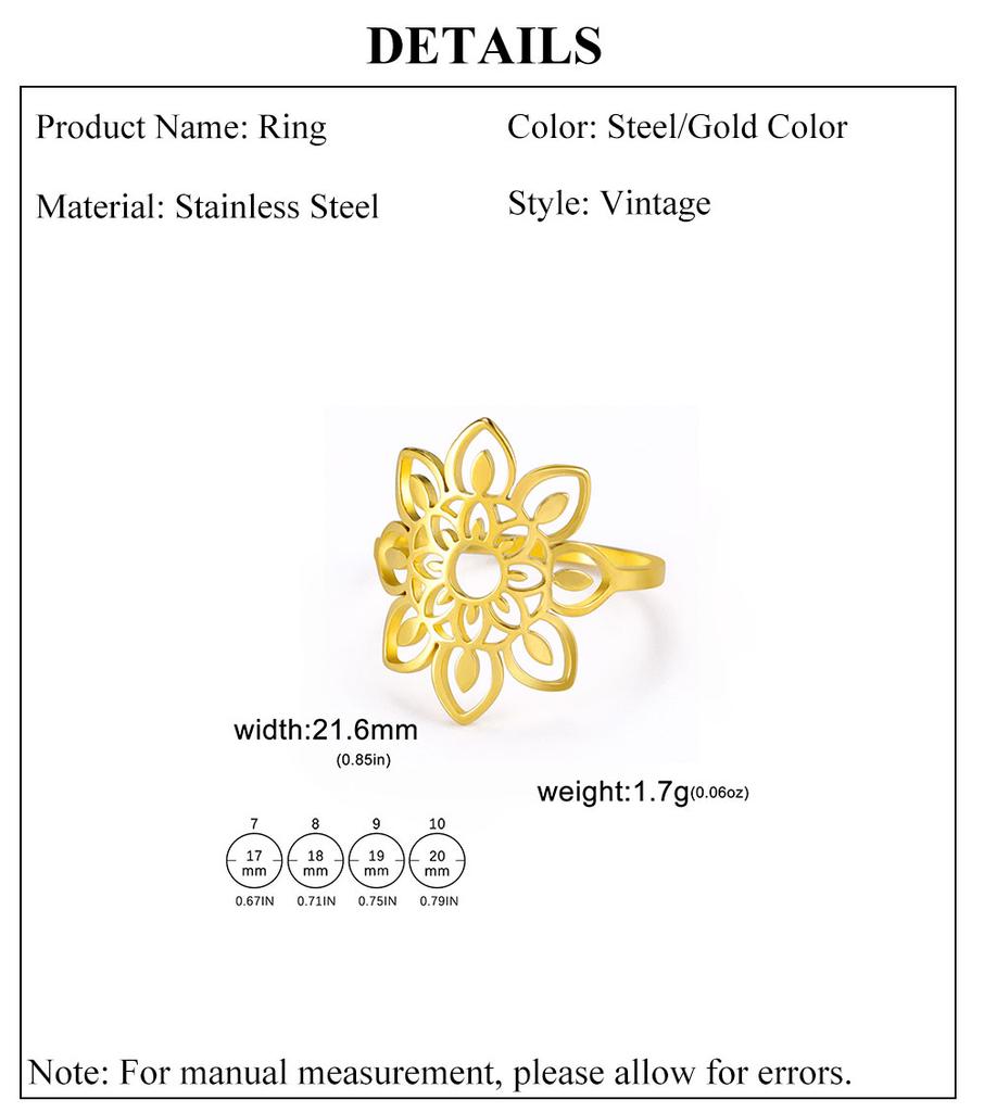 Cazador Aesthetic Filigree Flower Lotus Rings for Women Gold Color Bohemian Ring Wedding Engagement Stainless Steel Jewelry Gift