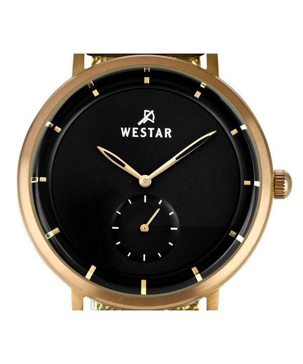 Westar Профильные кварцевые мужские часы из нержавеющей стали с черным циферблатом золотого тона 50247BZZ103