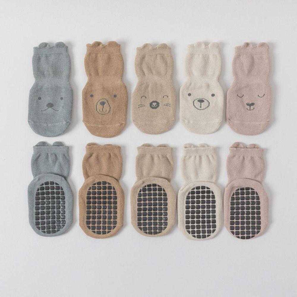 5Pairs Non-slip Toddle Step Socks Breathable Short Tube Socks Soft Baby Cotton Socks Newborn