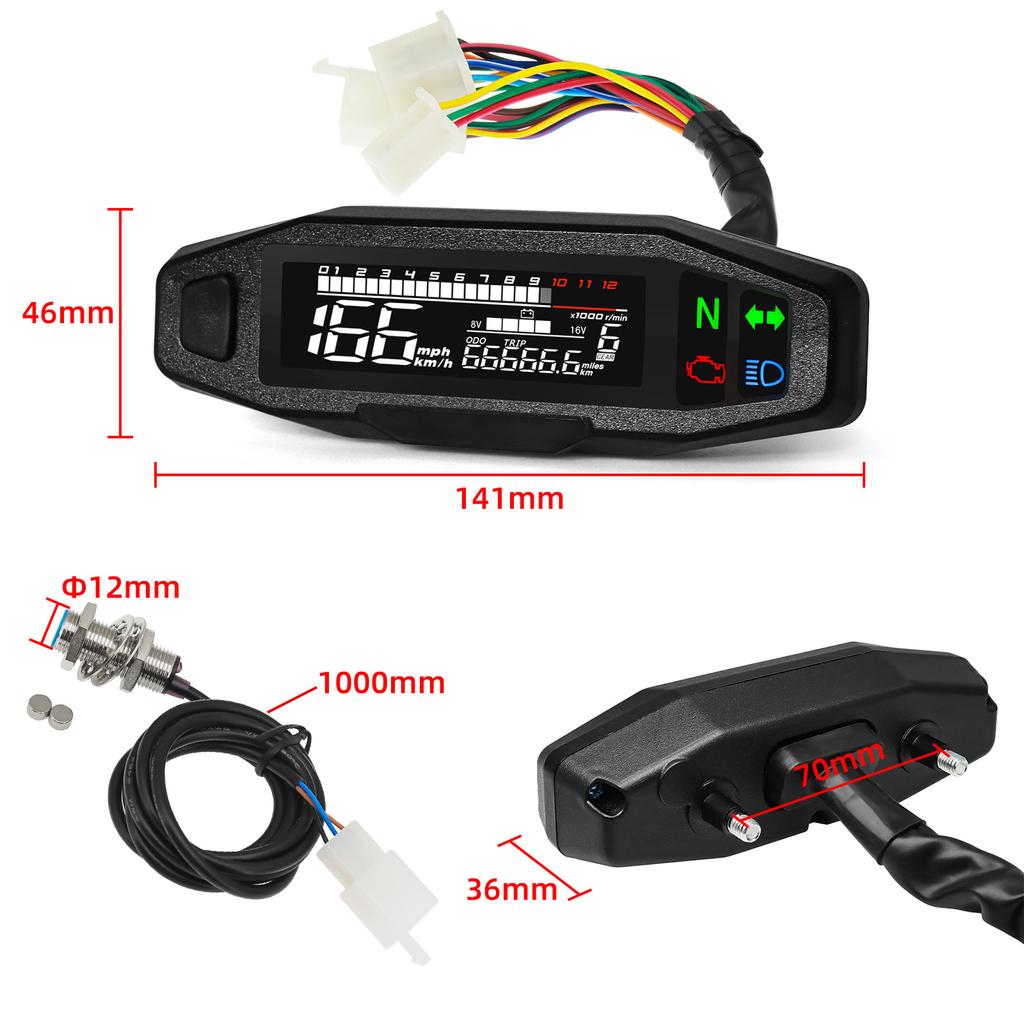 Universal LCD Digital Motorcycle Meter Speedometer Odometer RPM Fuel Meter LCD Digital Gauge Turn Signal Light for All Motor