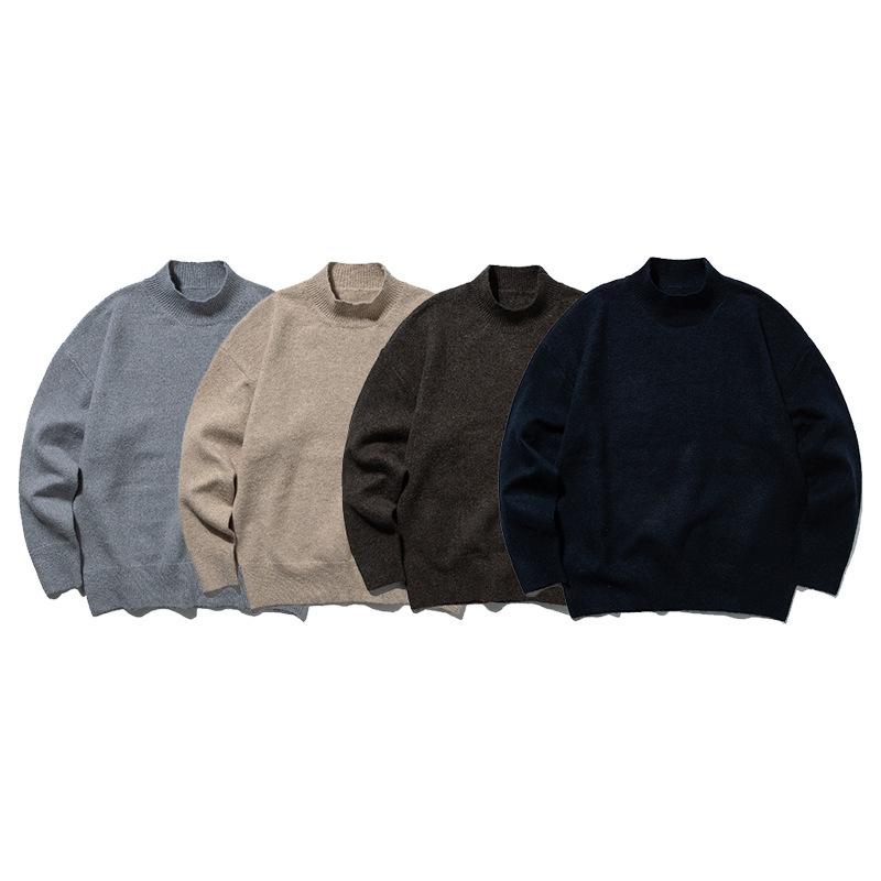 QIYOU 2025 Unisex Japanese-Style Solid Color Retro High Neck Knit Sweater