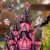 Decorative Static Clings for Party 9 Pcs Pink Halloween Window Clings, Cute Skull Witch Castle Bat Pumpkin Removable PVC Wall Decals School