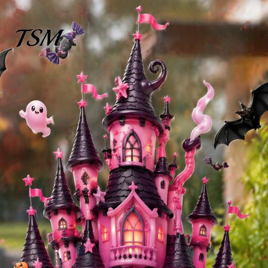 Decorative Static Clings for Party 9 Pcs Pink Halloween Window Clings, Cute Skull Witch Castle Bat Pumpkin Removable PVC Wall Decals School