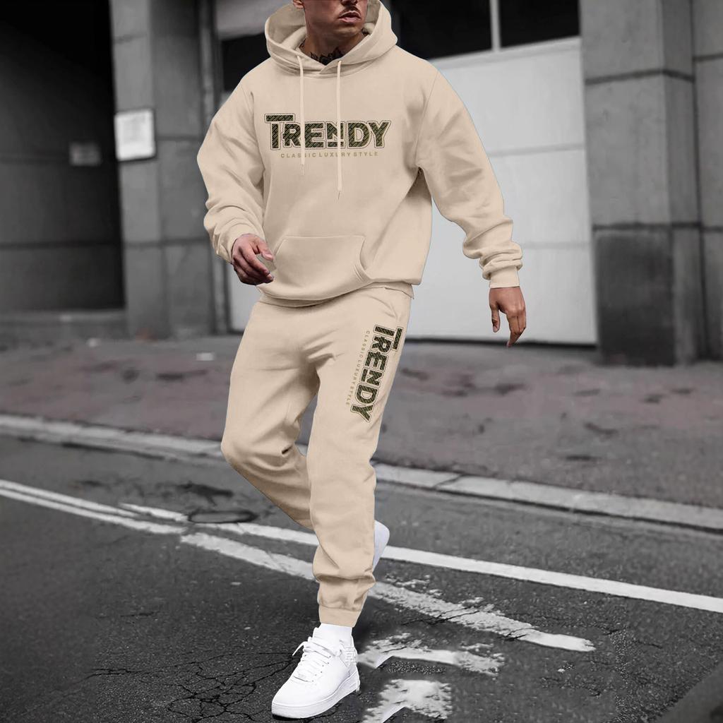 New sweater sweatpants set letter printing casual jacket autumn and winter velvet street tide youth hooded suit