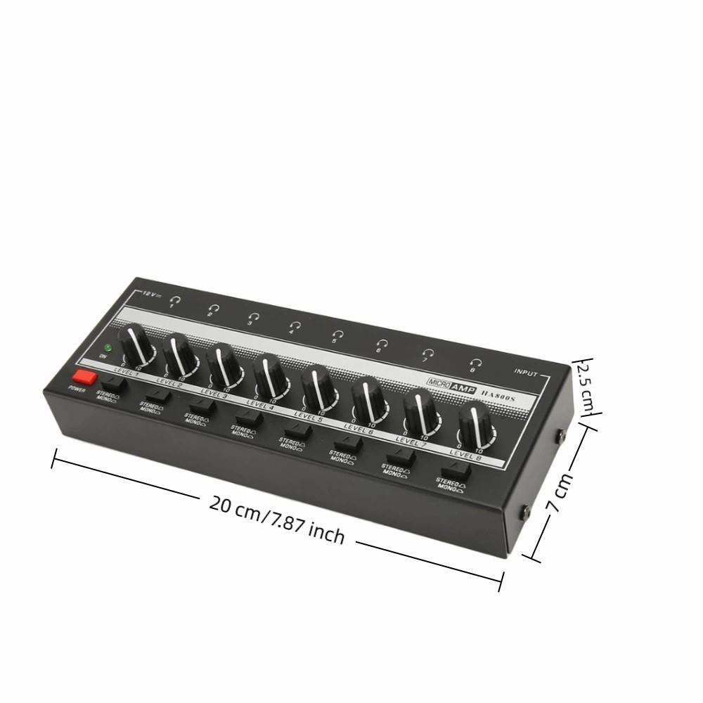 1/4" TRS Input/Output Stereo Headphone Amplifier 8-Channel Audio Mixer Studio Recording