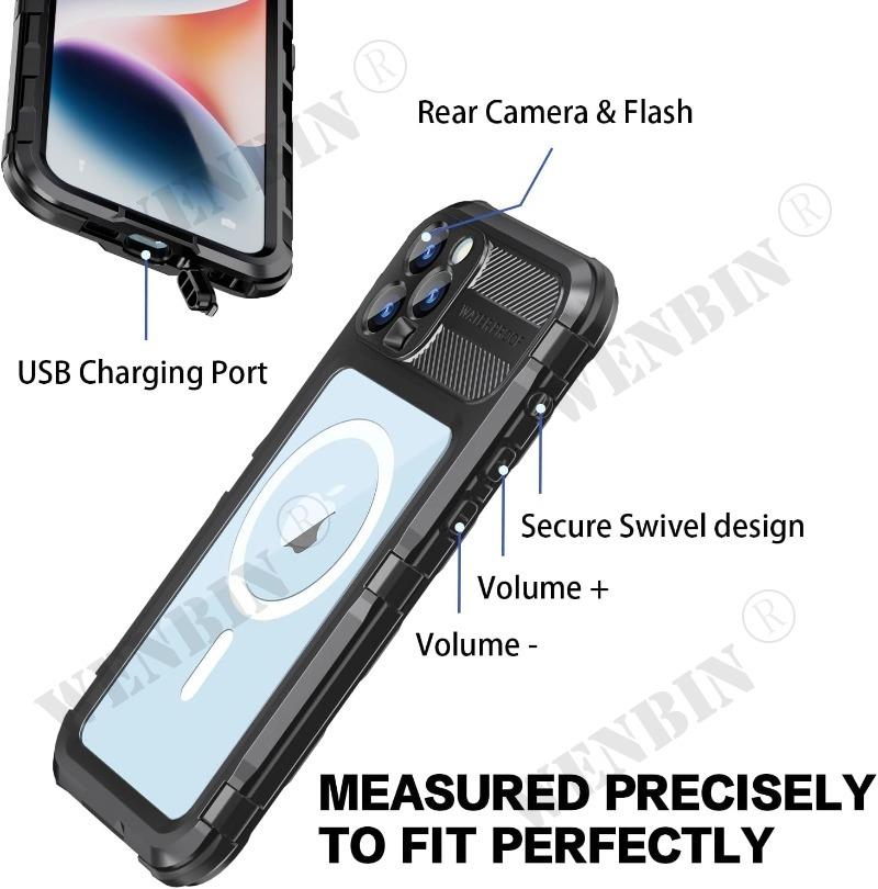 Роскошный металлический водонепроницаемый чехол для iPhone 15 Pro Max 15 Plus со встроенной защитой экрана, прочный военный чехол для защиты от падений