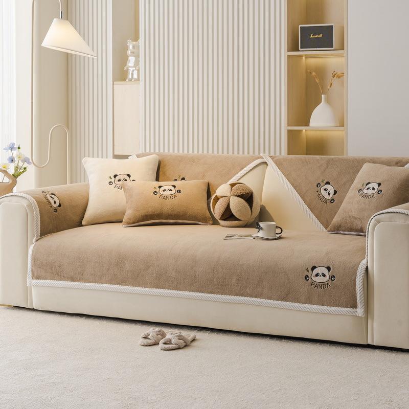 New Milk Fleece Sofa Cushion Autumn And Winter Plush Cartoon Seat Cushion Fixed Non-Slip Sofa Cover Winter Cover