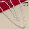 16-24inch For Women Men Fashion 925 Sterling Silver Charm 4mm Rope Chain Necklace Jewelry