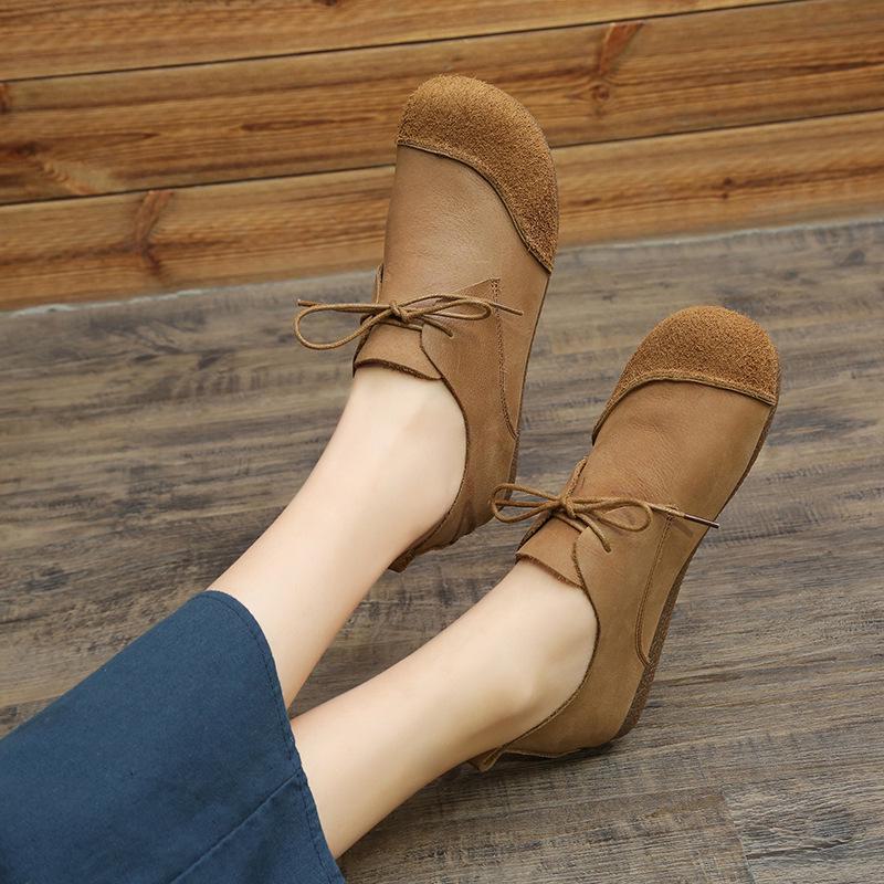 Туфли Mori Girl Retro Art Handmade Leather Lace Up Flats - Универсальная, дышащая и удобная женская обувь