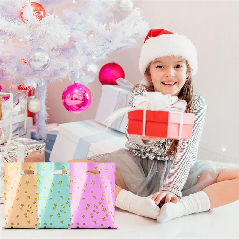 60 шт., пластиковые маленькие подарочные пакеты, красочные пакеты со звездным лакомством, сумка для конфет и печенья с ручкой для Рождества, Хэллоуина, дня рождения, свадьбы, вечеринки