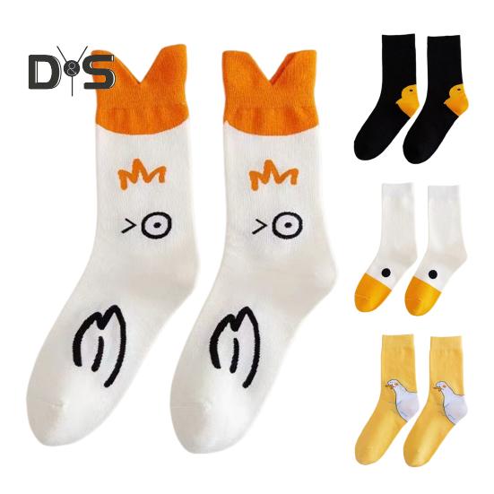 1 Pair Couple Winter Cartoon Socks Goose Duck Printing Mid-tube High Elasticity Wrapping Anti-slip Socks Comfort Warmth Sleeping Socks