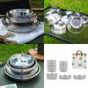 Набор из 16 предметов походной посуды из нержавеющей стали, портативная посуда для ужинов на открытом воздухе, для барбекю и пикников, бытовой суповой таз