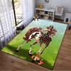 Colorful Horse Pattern Rug with Floral Details, Green Field Background Suitable for use as an anti-slip for living room bedroom sofas