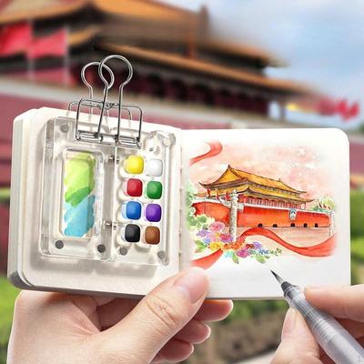 Карманный набор для рисования акварелью, дорожный набор, сетка, коробка для акриловых масляных красок, мини-палитра