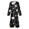 Женское повседневное однобортное платье с цветочным принтом, V-образным вырезом, длинными рукавами и карманами