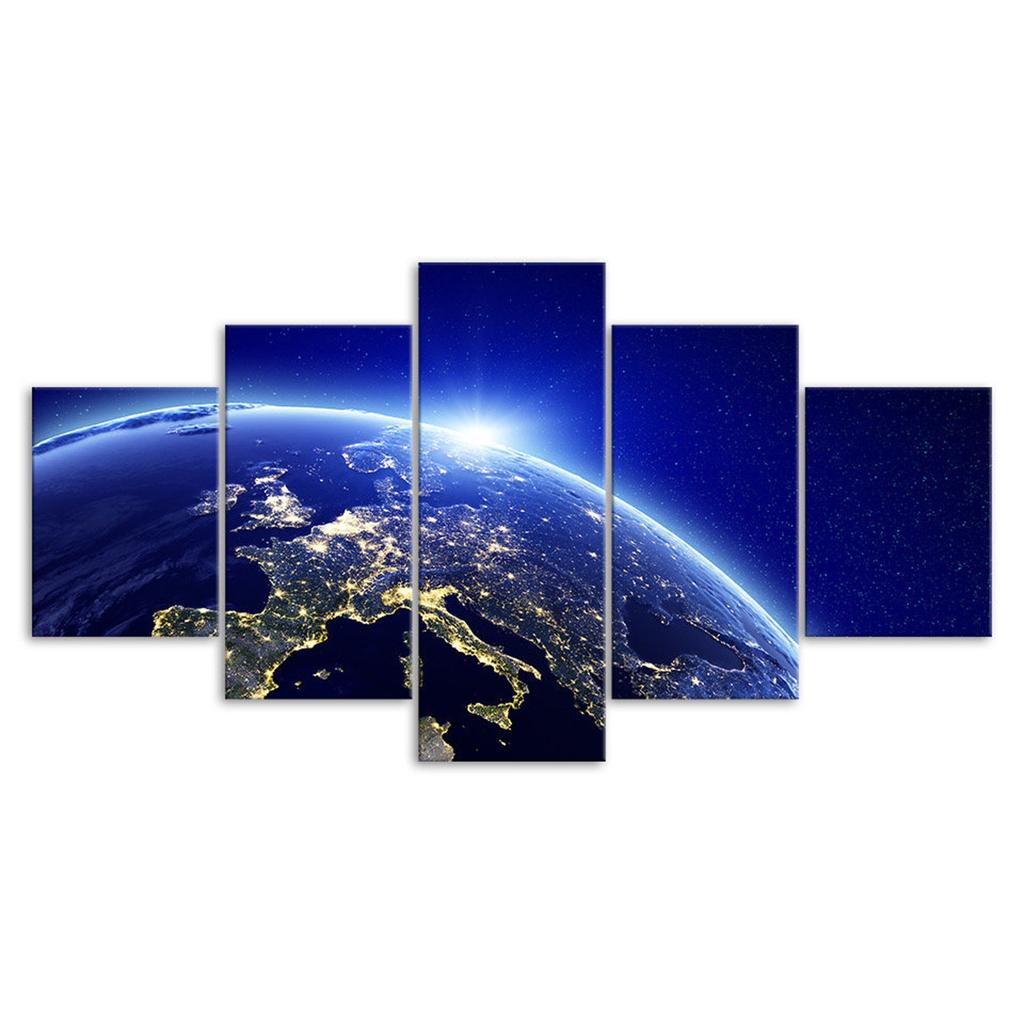 Outer Space Earth View Canvas 5 Piece Five Panel Wall Print Modern Art Poster Picture Home Decor Gift For Him Her