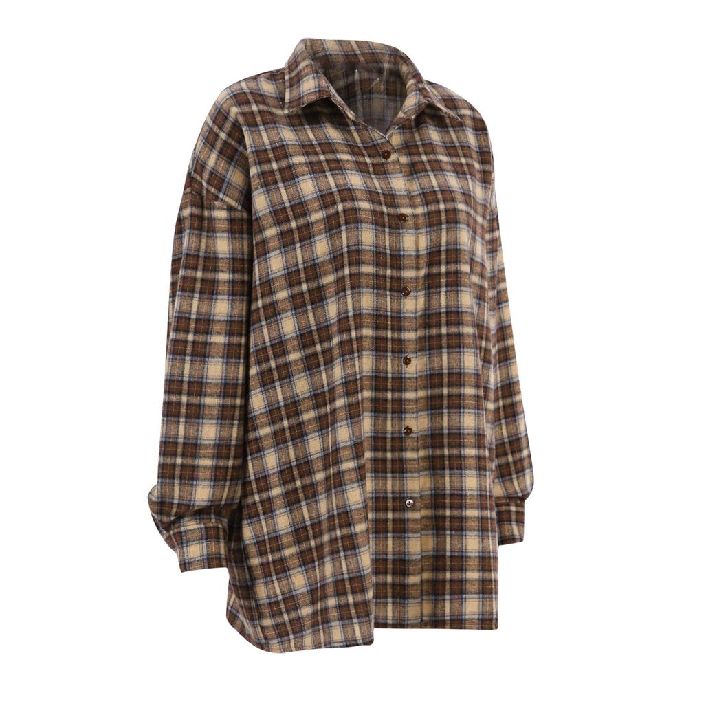 Модная женская свободная рубашка в клетку в стиле ретро